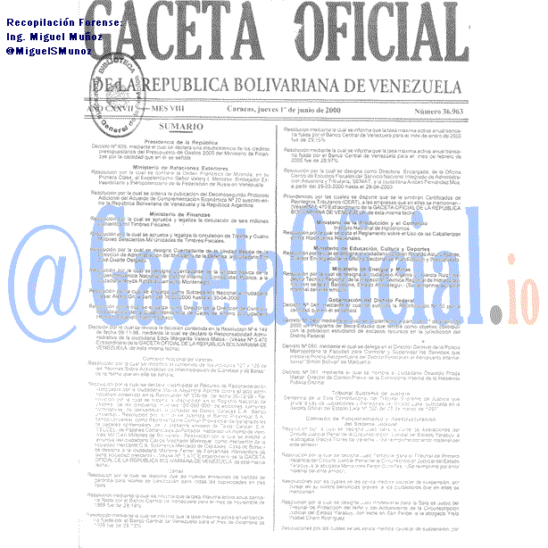 Gaceta Oficial 36963 del 1 Junio 2000
