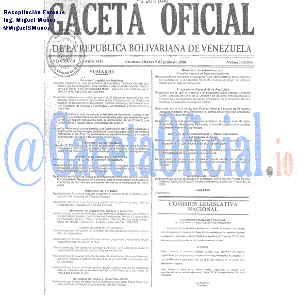 Gaceta Oficial 36964 del 2 Junio 2000