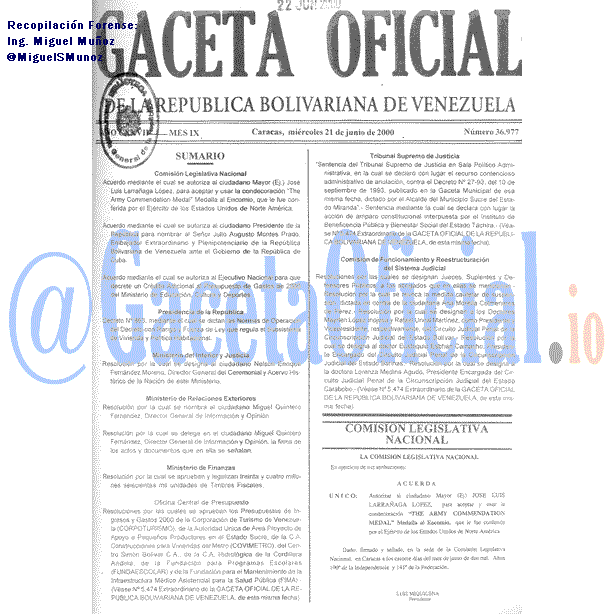 Gaceta Oficial 36977 del 21 Junio 2000