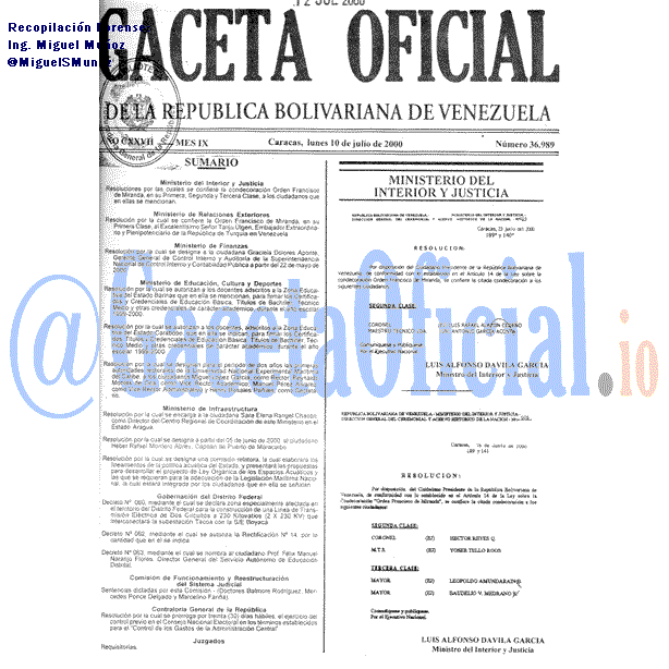 Gaceta Oficial 36989 del 10 Julio 2000