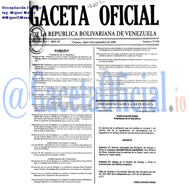 Gaceta Oficial 37028 del 4 Septiembre 2000