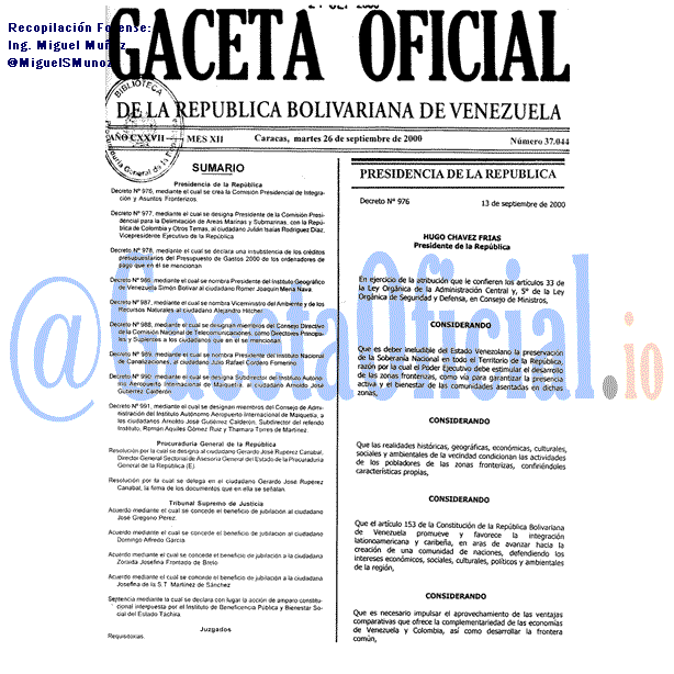 Gaceta Oficial 37044 del 26 Septiembre 2000
