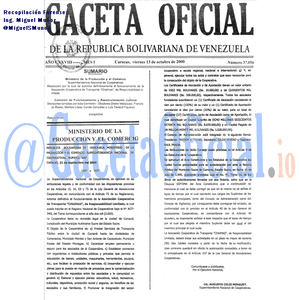 Gaceta Oficial 37056 del 13 Octubre 2000