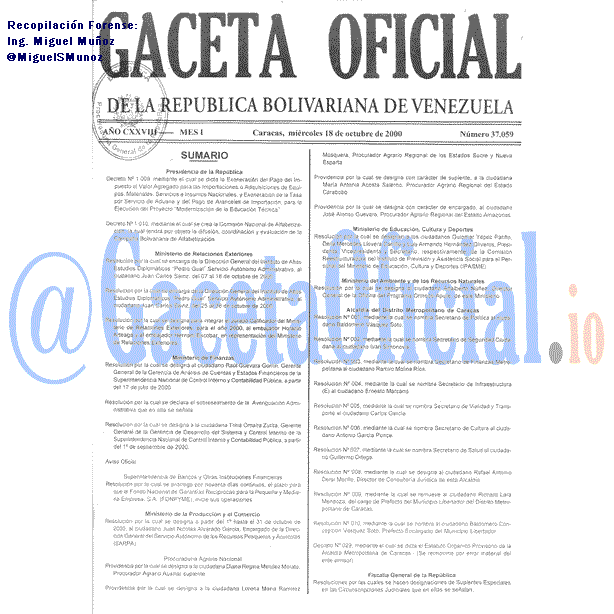 Gaceta Oficial 37059 del 18 Octubre 2000
