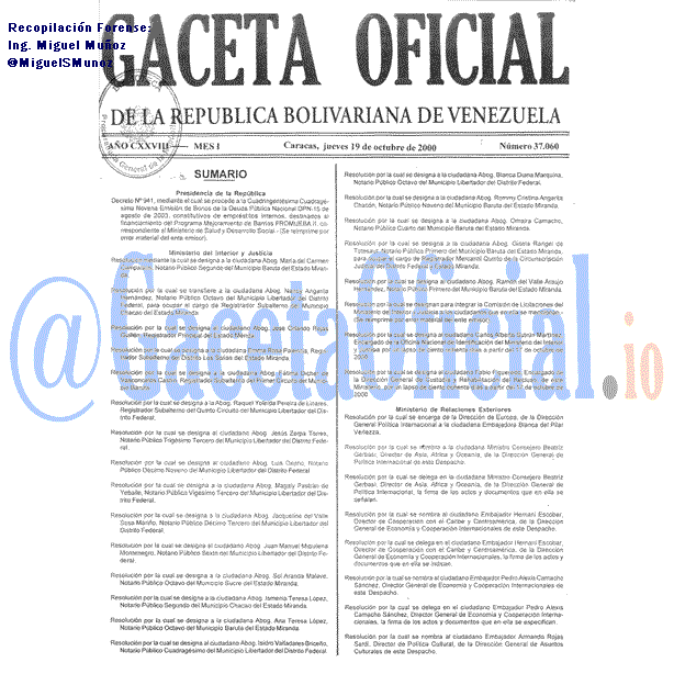 Gaceta Oficial 37060 del 19 Octubre 2000