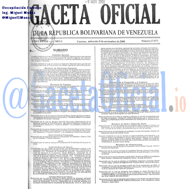 Gaceta Oficial 37073 del 8 Noviembre 2000