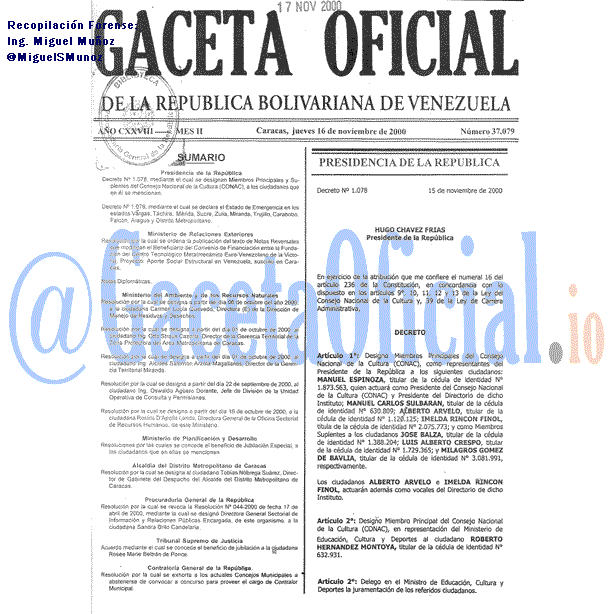Gaceta Oficial 37079 del 16 Noviembre 2000