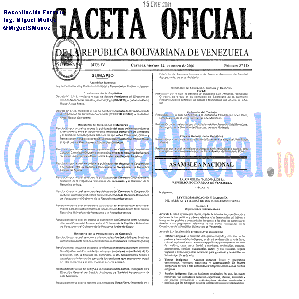 Gaceta Oficial 37118 del 12 Enero 2001