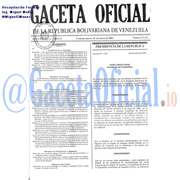 Gaceta Oficial 37122 del 18 Enero 2001