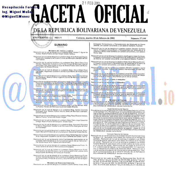 Gaceta Oficial 37144 del 20 Febrero 2001