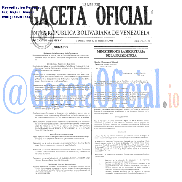 Gaceta Oficial 37156 del 12 Marzo 2001