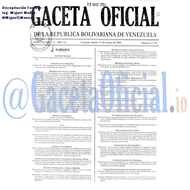 Gaceta Oficial 37157 del 13 Marzo 2001