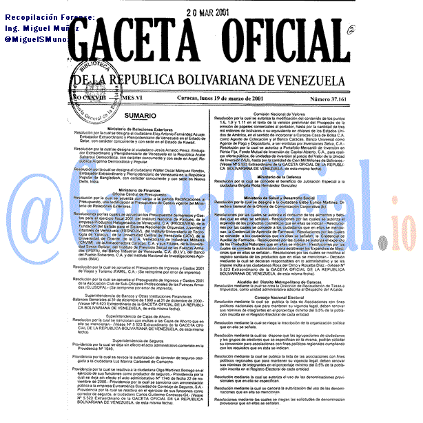 Gaceta Oficial 37161 del 19 Marzo 2001