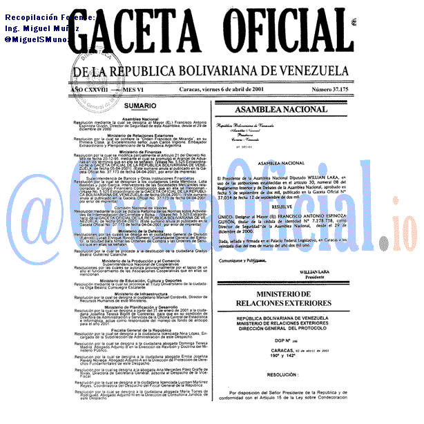 Gaceta Oficial 37175 del 6 Abril 2001