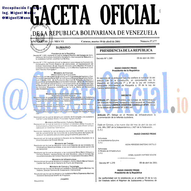 Gaceta Oficial 37177 del 10 Abril 2001