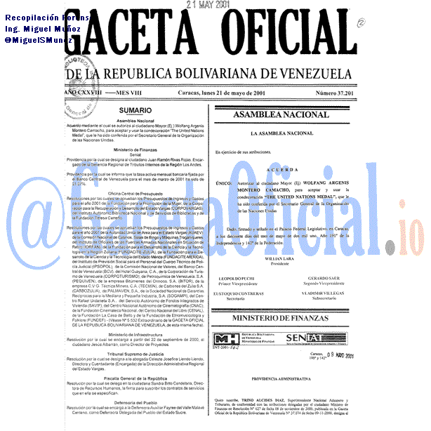 Gaceta Oficial 37201 del 21 Mayo 2001