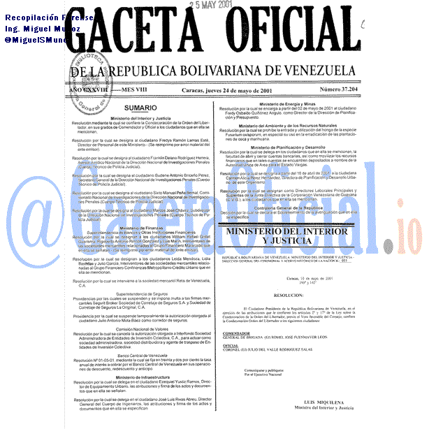 Gaceta Oficial 37204 del 24 Mayo 2001