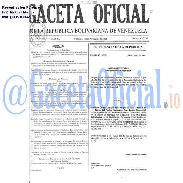 Gaceta Oficial 37235 del 9 Julio 2001