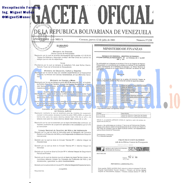 Gaceta Oficial 37238 del 12 Julio 2001