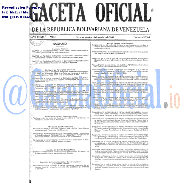 Gaceta Oficial 37304 del 16 Octubre 2001