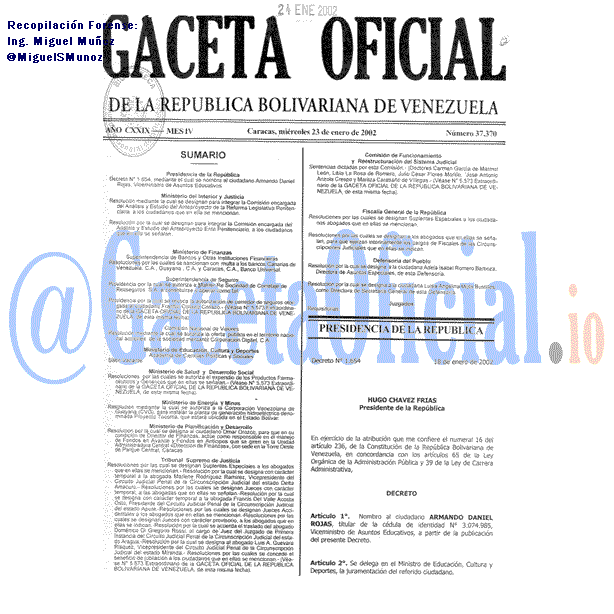 Gaceta Oficial 37370 del 23 Enero 2002