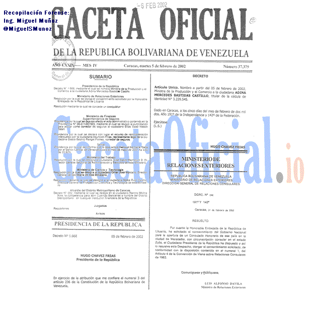 Gaceta Oficial 37379 del 5 Febrero 2002