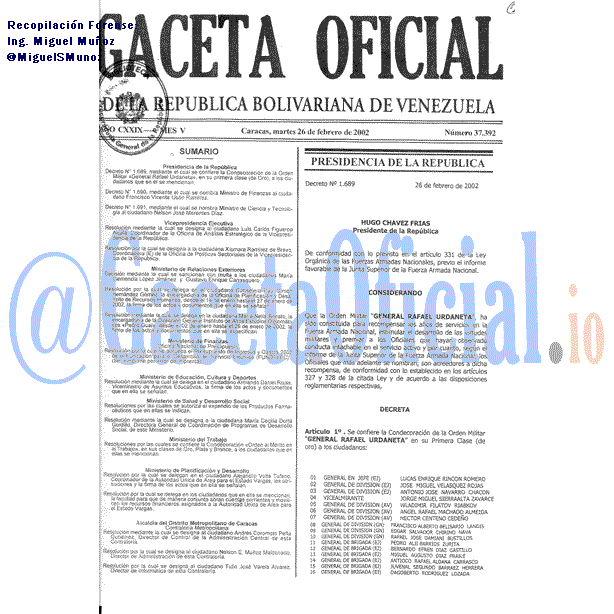 Gaceta Oficial 37392 del 26 Febrero 2002