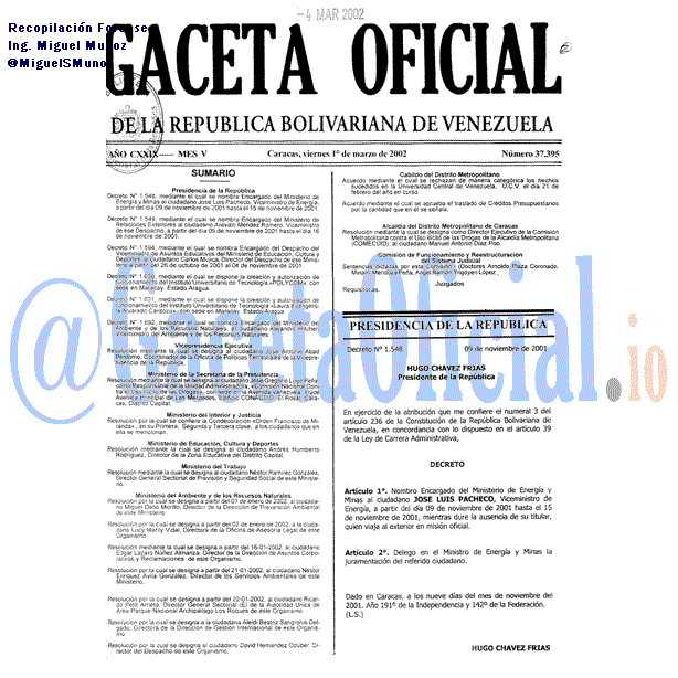 Gaceta Oficial 37395 del 1 Marzo 2002