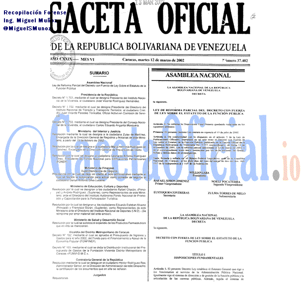 Gaceta Oficial 37402 del 12 Marzo 2002