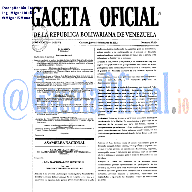 Gaceta Oficial 37404 del 14 Marzo 2002