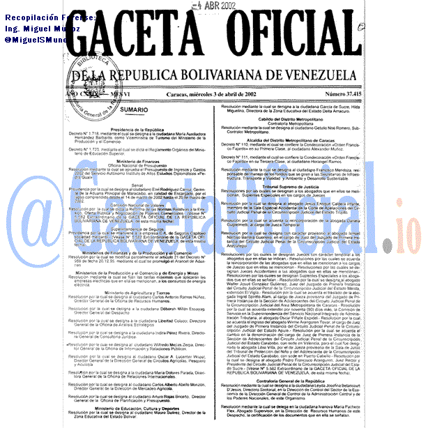 Gaceta Oficial 37415 del 3 Abril 2002