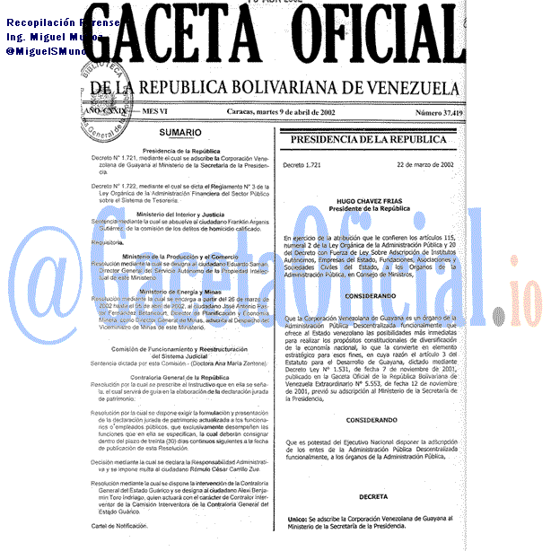 Gaceta Oficial 37419 del 9 Abril 2002