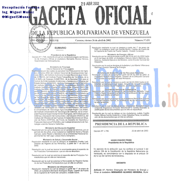 Gaceta Oficial 37431 del 26 Abril 2002
