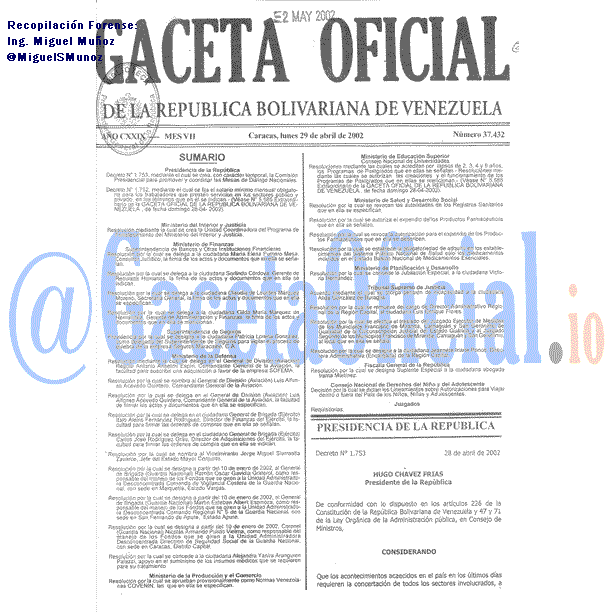 Gaceta Oficial 37432 del 29 Abril 2002