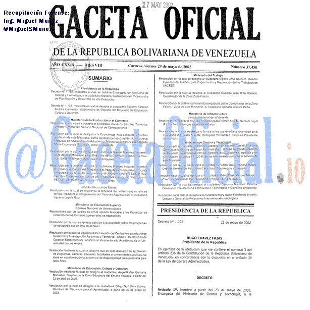 Gaceta Oficial 37450 del 24 Mayo 2002