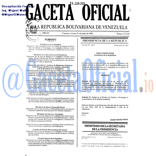 Gaceta Oficial 37470 del 21 Junio 2002