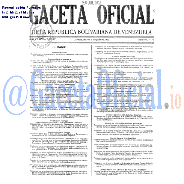 Gaceta Oficial 37476 del 2 Julio 2002