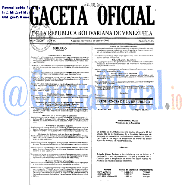 Gaceta Oficial 37477 del 3 Julio 2002
