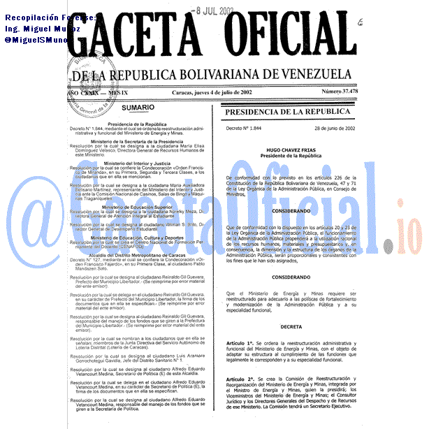 Gaceta Oficial 37478 del 4 Julio 2002