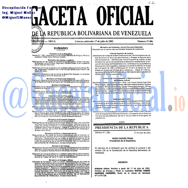 Gaceta Oficial 37486 del 17 Julio 2002