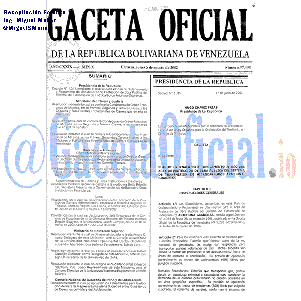 Gaceta Oficial 37498 del 5 Agosto 2002