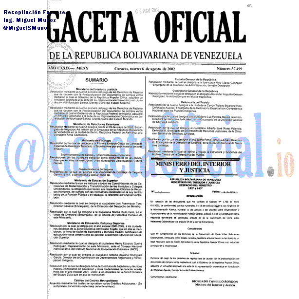Gaceta Oficial 37499 del 6 Agosto 2002