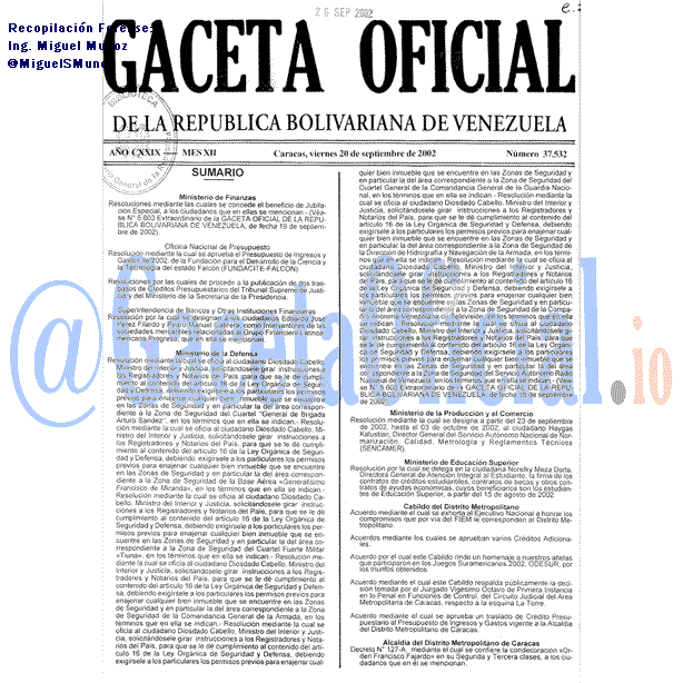 Gaceta Oficial 37532 del 20 Septiembre 2002
