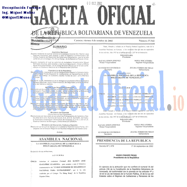 Gaceta Oficial 37542 del 4 Octubre 2002