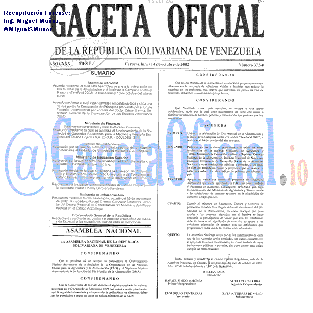 Gaceta Oficial 37548 del 14 Octubre 2002