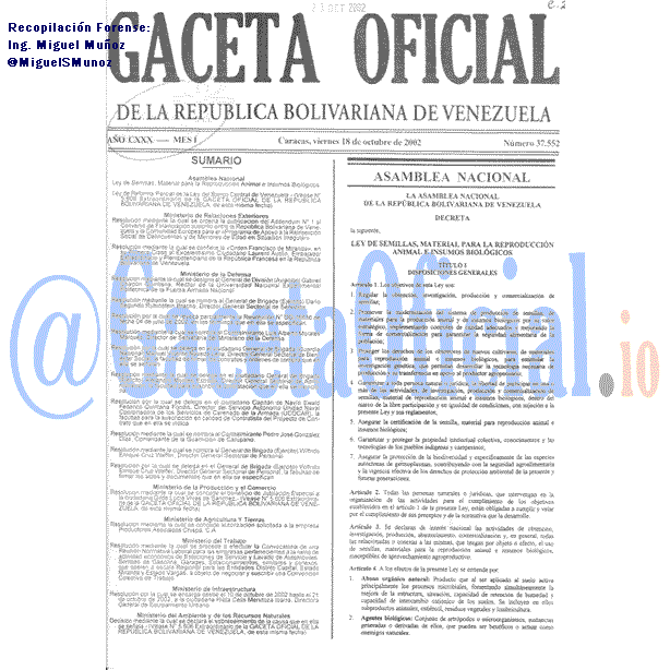 Gaceta Oficial 37552 del 18 Octubre 2002