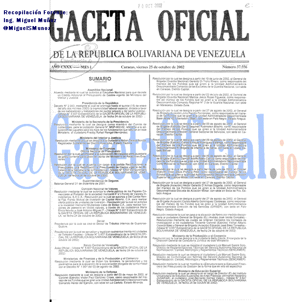 Gaceta Oficial 37556 del 25 Octubre 2002