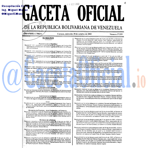 Gaceta Oficial 37559 del 30 Octubre 2002