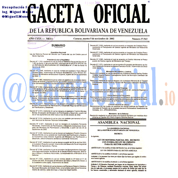 Gaceta Oficial 37563 del 5 Noviembre 2002