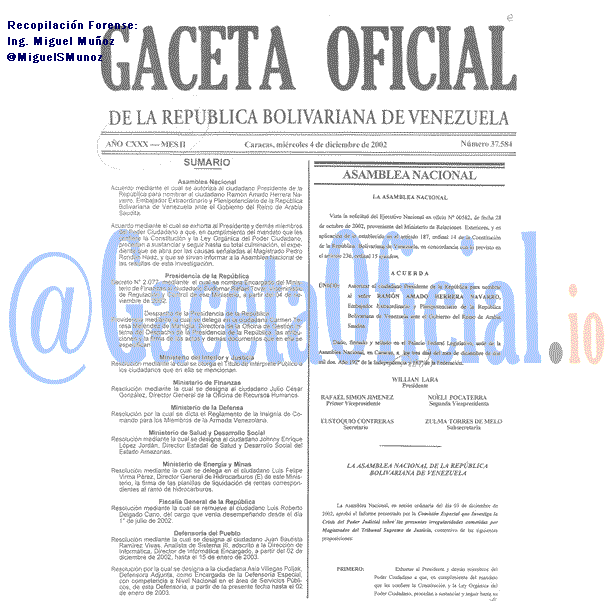 Gaceta Oficial 37584 del 4 Diciembre 2002